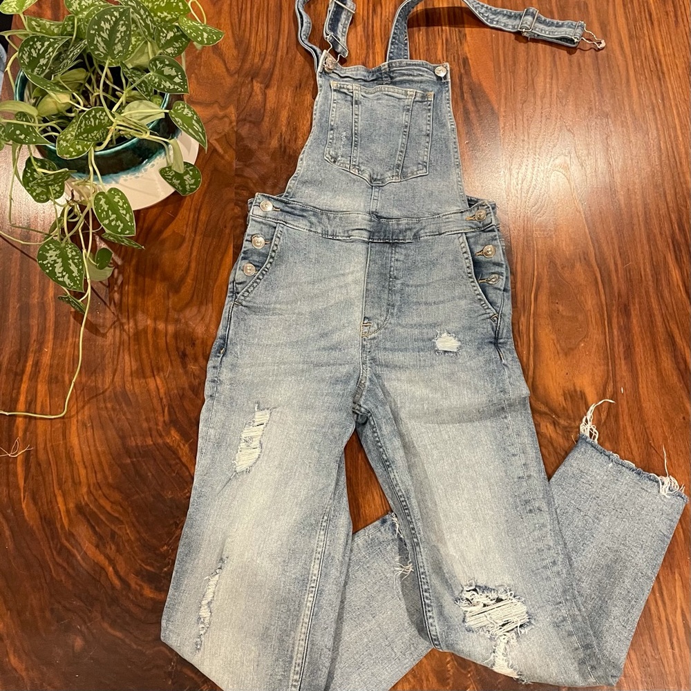 Distressed Denim Dungarees